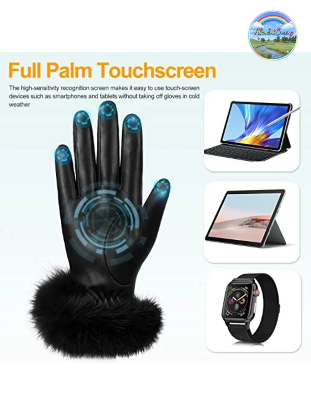 Women's Sheepskin Leather Touchscreen Gloves with Fur Trim, Winter Driving